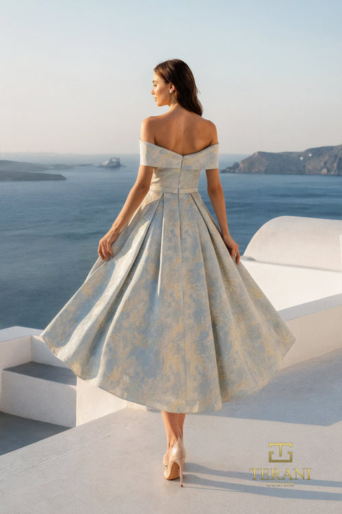 Terani Couture 261C6515 Elegant Off-Shoulder Sweetheart A-Line Formal Jacquard Dress
