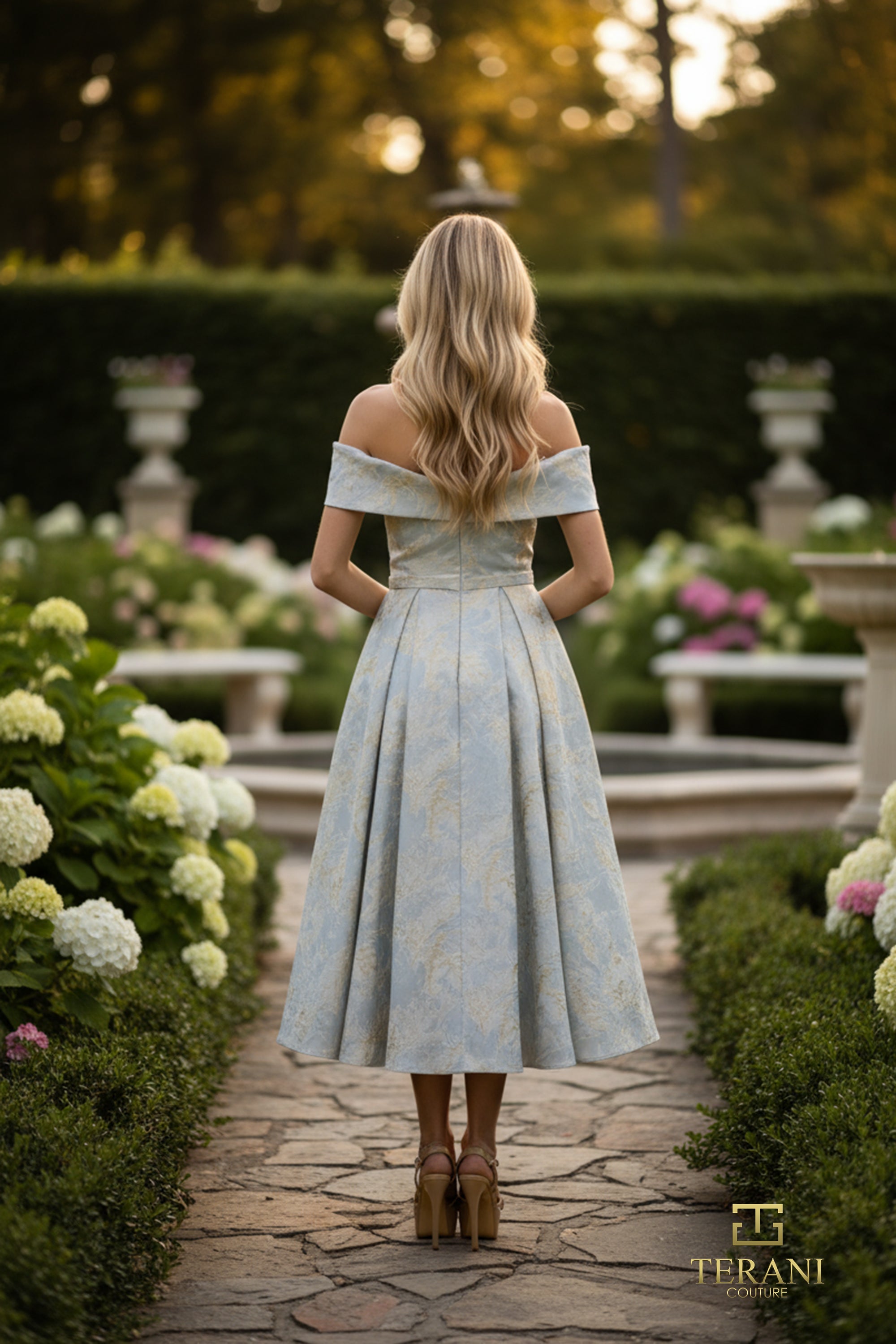 Terani Couture 261C6515 Elegant Off-Shoulder Sweetheart A-Line Formal Jacquard Dress