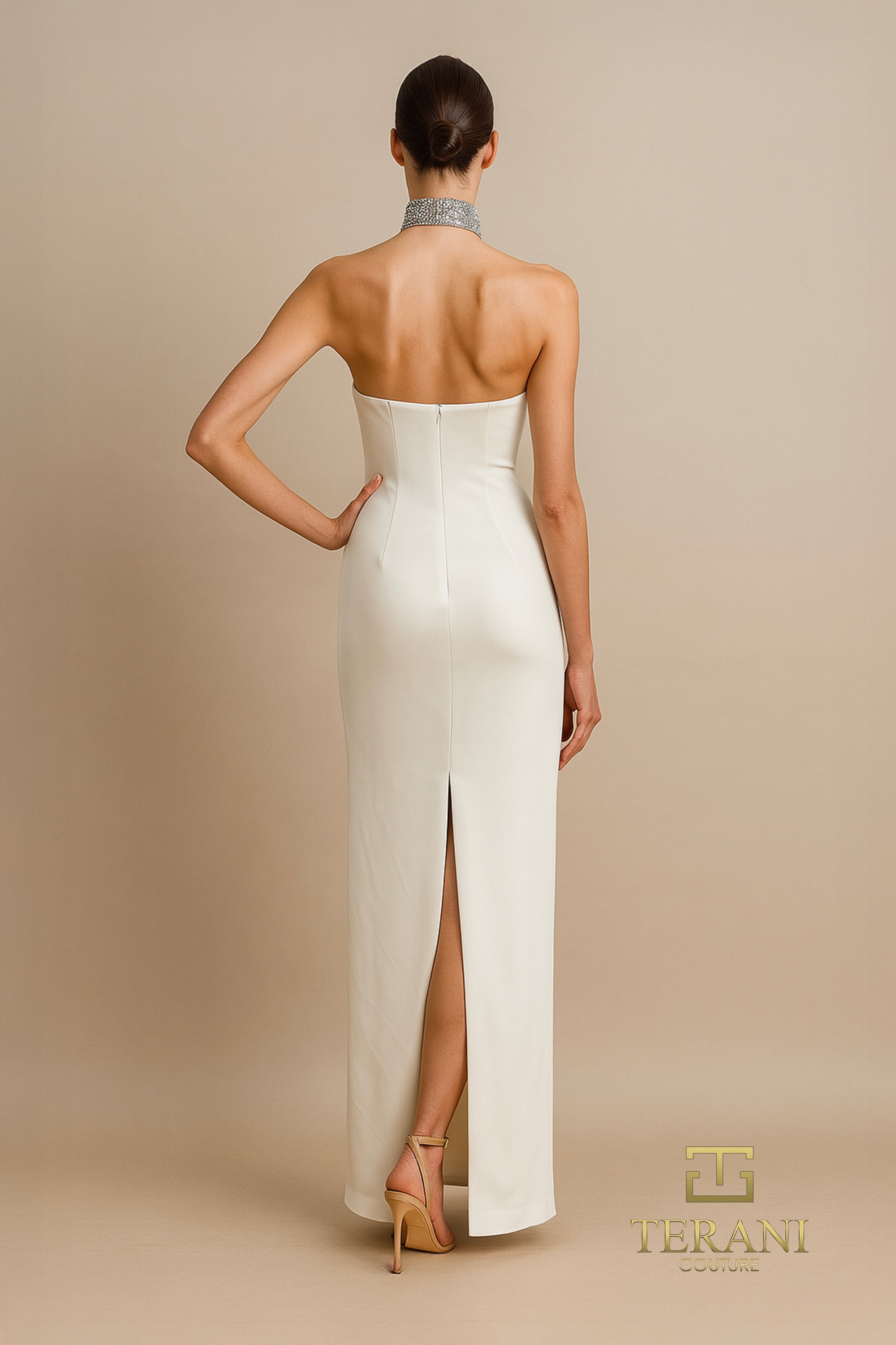 Terani Couture 261E6119 Elegant Sophisticated Strapless Column Slit Formal Scuba Dress