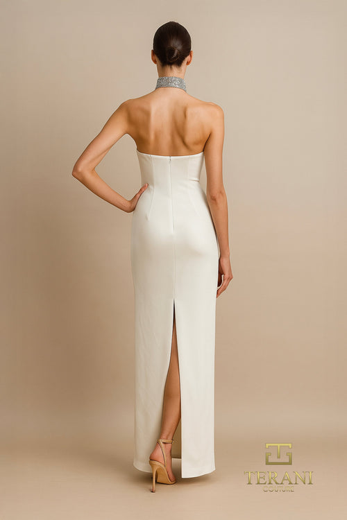 Terani Couture 261E6119 Elegant Sophisticated Strapless Column Slit Formal Scuba Dress