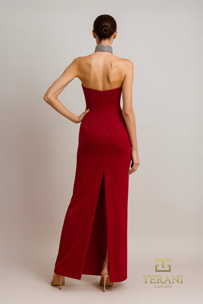 Terani Couture 261E6119 Elegant Sophisticated Strapless Column Slit Formal Scuba Dress