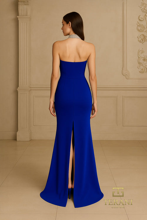 Terani Couture 261E6119 Elegant Sophisticated Strapless Column Slit Formal Scuba Dress