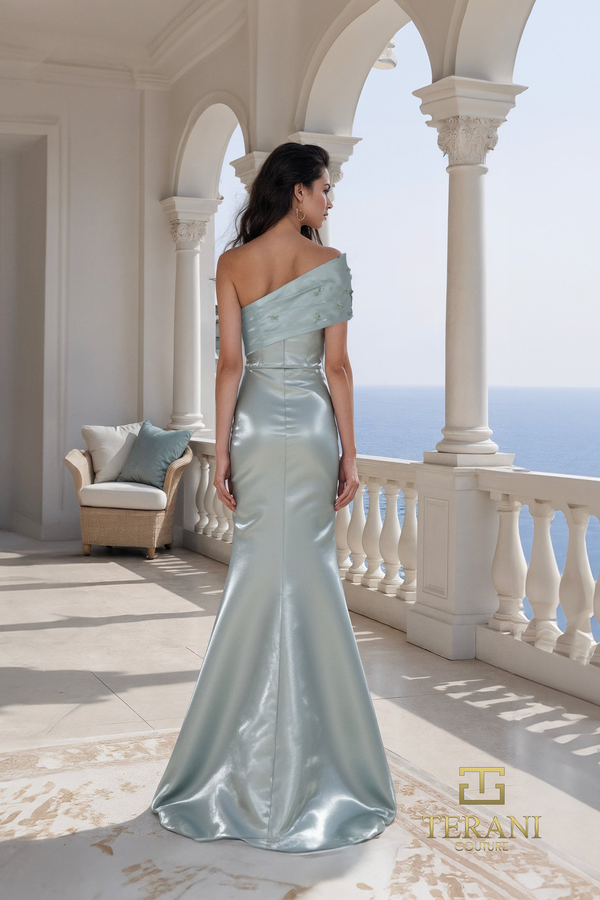 Terani Couture 261E6227 Sophisticated Off-Shoulder Mermaid Long Evening Beaded Dress
