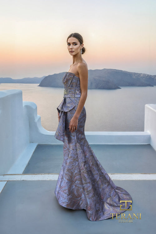 Terani Couture 261E6269 Elegant Glamorous Mermaid Ruffled Long Evening Jacquard Dress