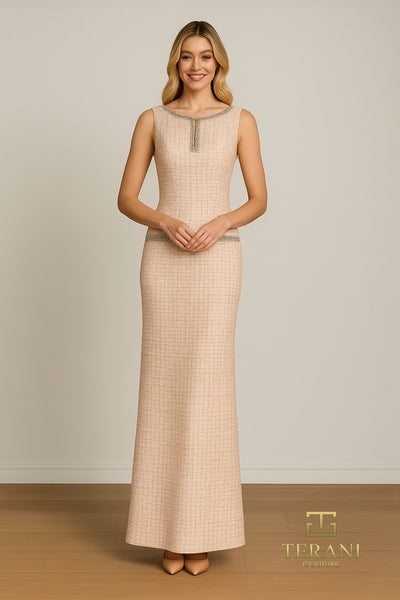 Terani Couture 261E6274 Elegant Glamorous Sophisticated Column Evening Tweed Dress