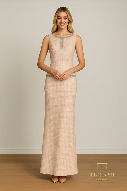 Terani Couture 261E6274 Elegant Glamorous Sophisticated Column Evening Tweed Dress