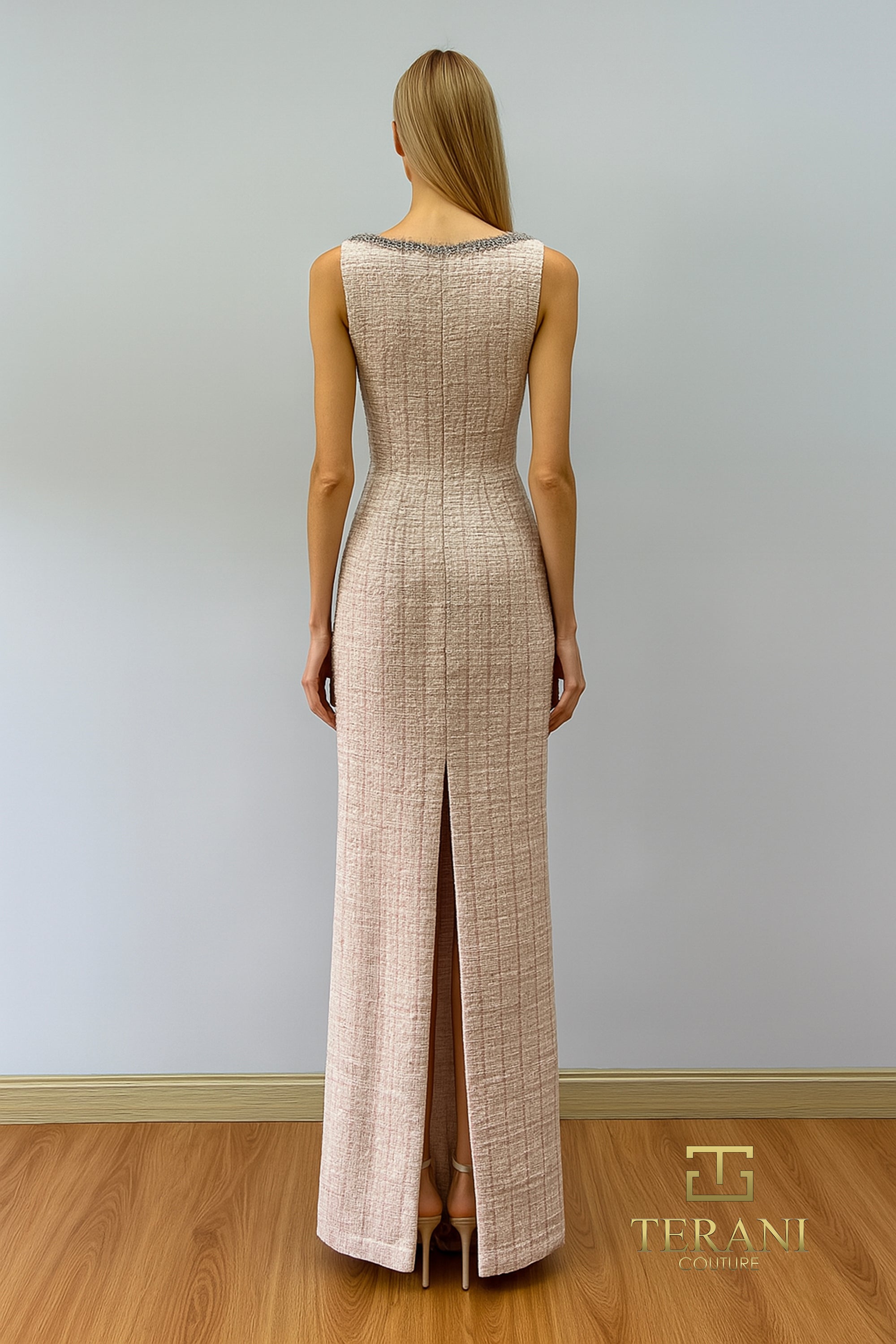 Terani Couture 261E6274 Elegant Glamorous Sophisticated Column Evening Tweed Dress