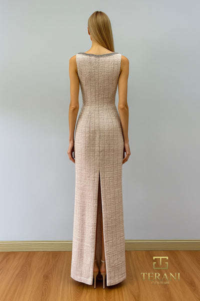 Terani Couture 261E6274 Elegant Glamorous Sophisticated Column Evening Tweed Dress