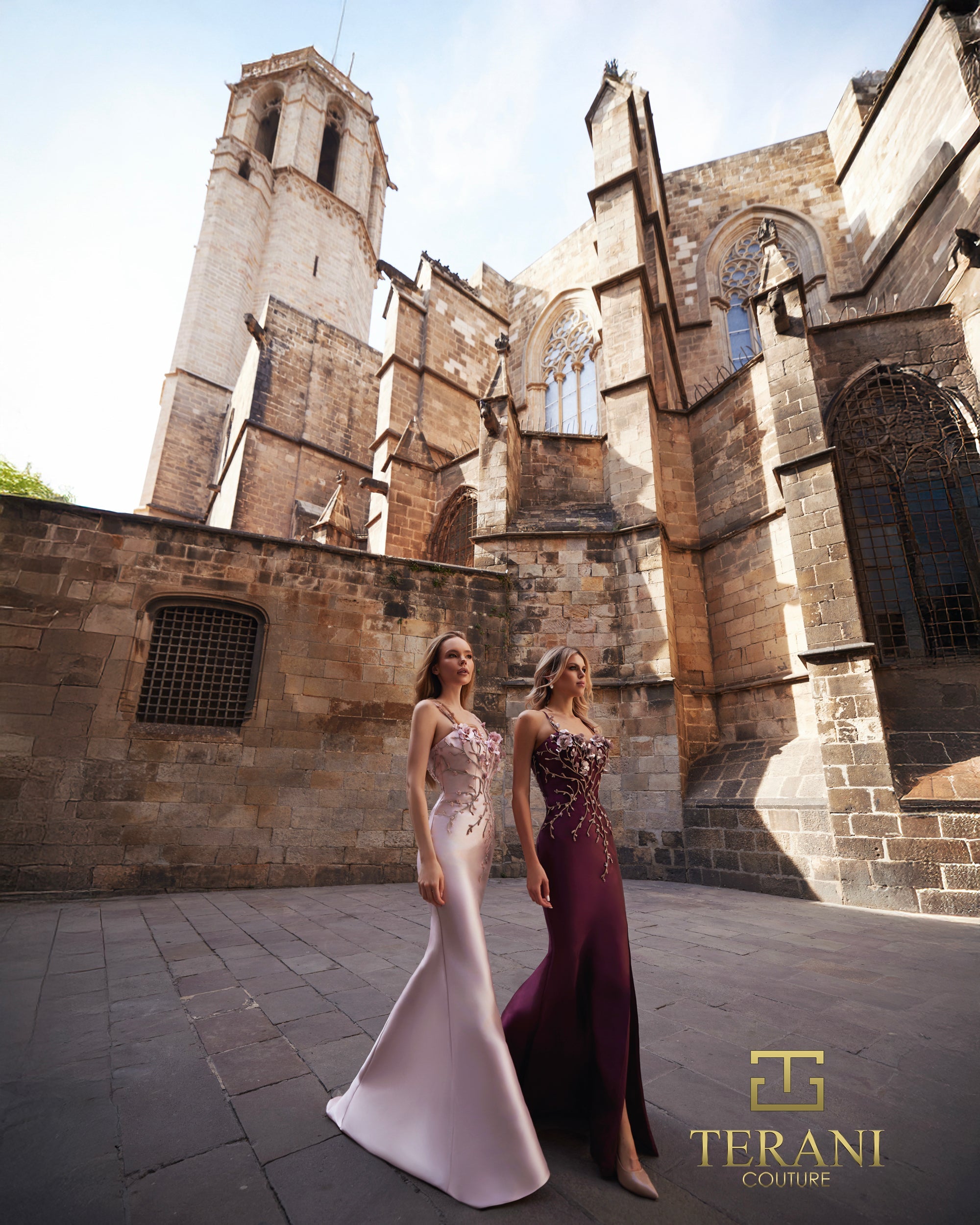Terani Couture 261E6632 - Spaghetti Strap Embroidered Mikado Dress In Pink, and Purple