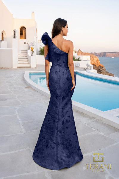 Terani Couture 261E6678 Glamorous Evening Sheath Peplum Ruffled Formal Jacquard Dress