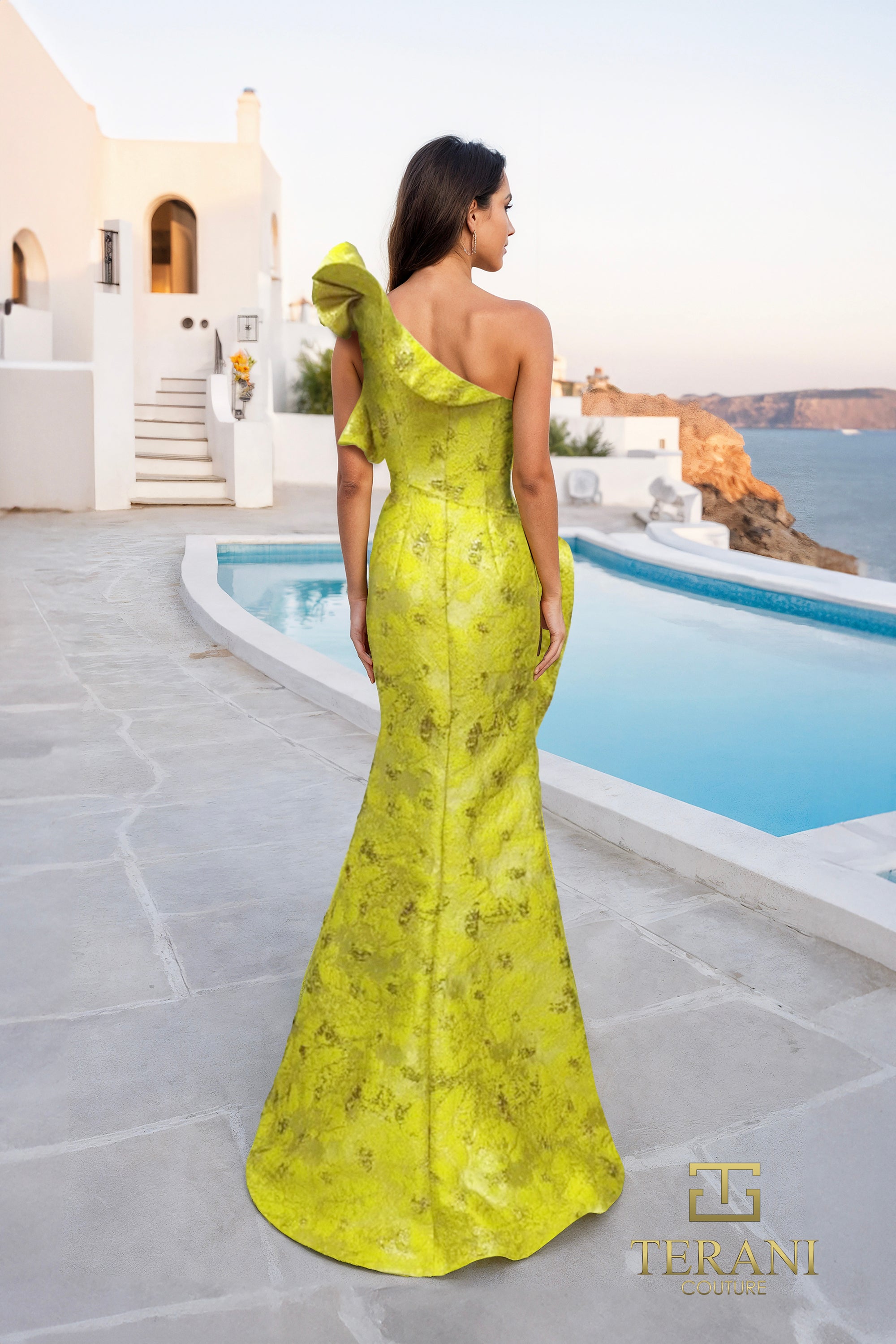 Terani Couture 261E6678 Glamorous Evening Sheath Peplum Ruffled Formal Jacquard Dress