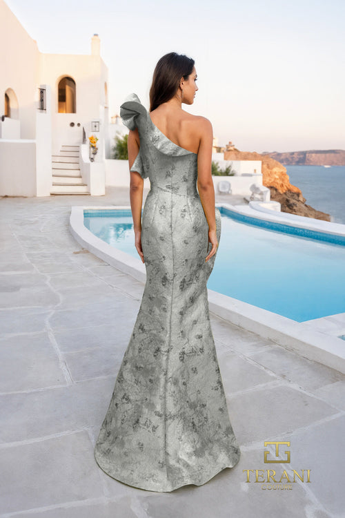 Terani Couture 261E6678 Glamorous Evening Sheath Peplum Ruffled Formal Jacquard Dress