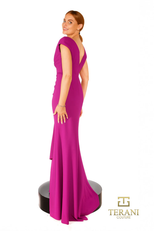 Terani Couture 261E6721 Sophisticated Elegant Formal Sheath Slit Evening Crepe Dress