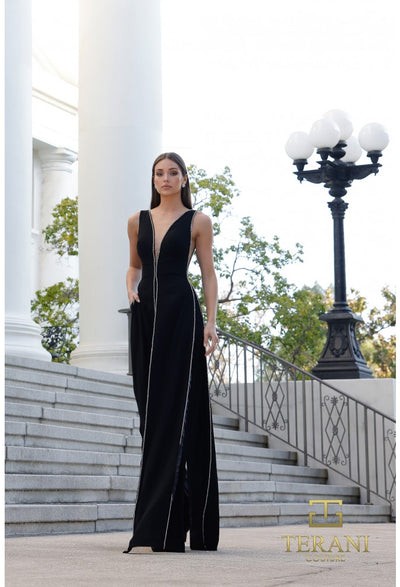 Terani Couture 261E6743 Sophisticated Elegant Evening Sleeveless Formal Crepe Jumpsuit