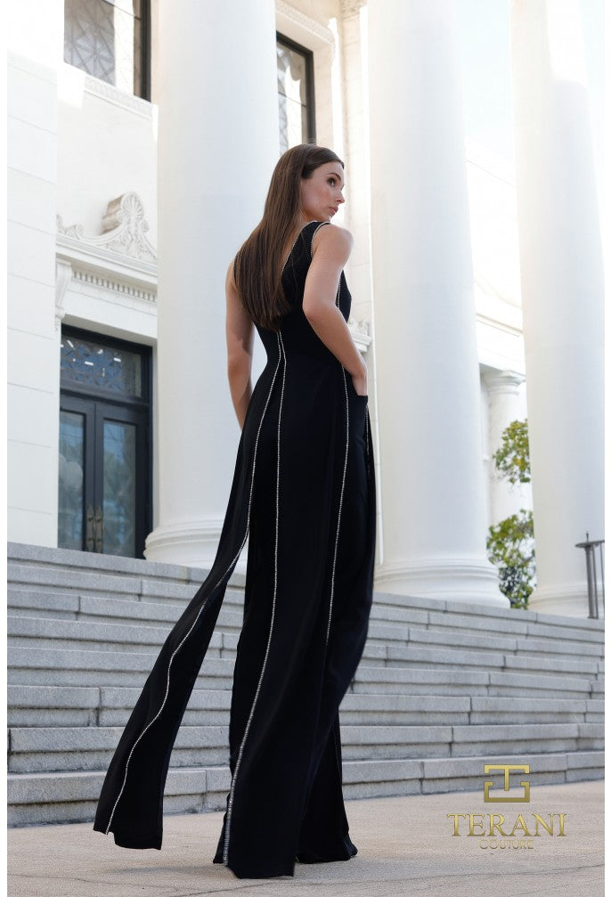 Terani Couture 261E6743 Sophisticated Elegant Evening Sleeveless Formal Crepe Jumpsuit