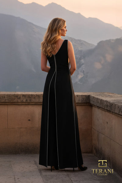 Terani Couture 261E6743 Sophisticated Elegant Evening Sleeveless Formal Crepe Jumpsuit