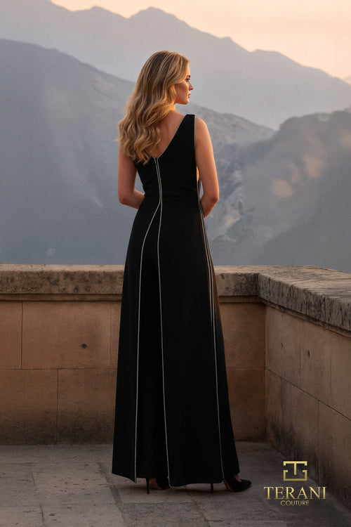 Terani Couture 261E6743 Sophisticated Elegant Evening Sleeveless Formal Crepe Jumpsuit