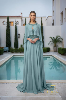 Terani Couture 261M6402 Glamorous Formal Sweetheart A-Line Cape Evening Chiffon Dress