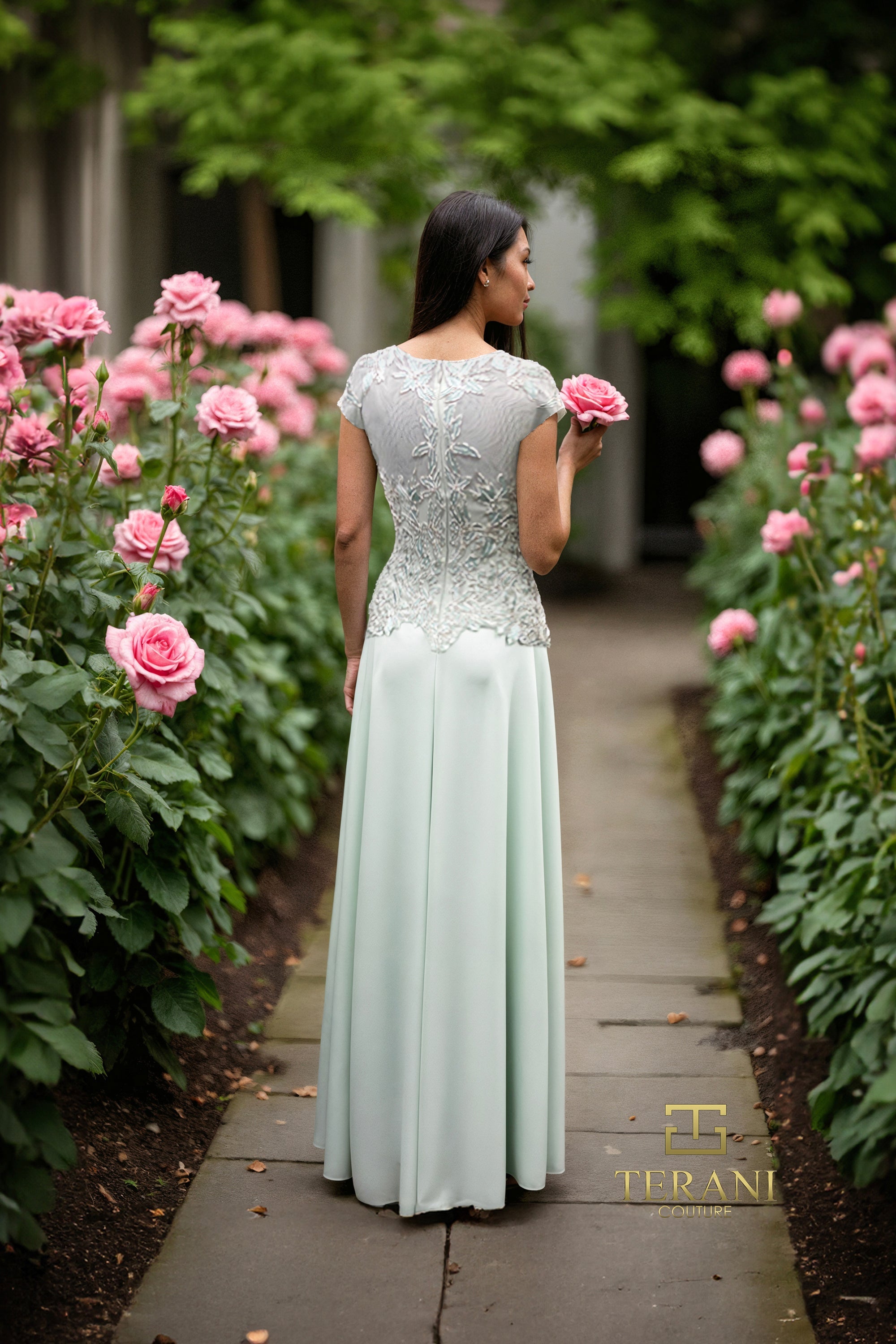Terani Couture 261M6437 Elegant Formal A-Line Beaded Cap Sleeve Evening Chiffon Dress