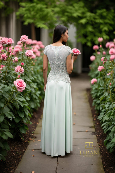 Terani Couture 261M6437 Elegant Formal A-Line Beaded Cap Sleeve Evening Chiffon Dress