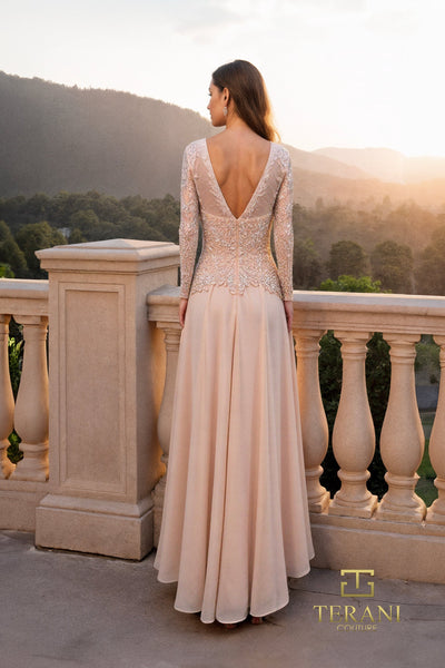 Terani Couture 261M6439 Sophisticated Formal A-Line Long Sleeve Evening Chiffon Dress