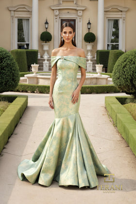Terani Couture 261M6445 Elegant Glamorous Off-Shoulder Mermaid Evening Brocade Dress