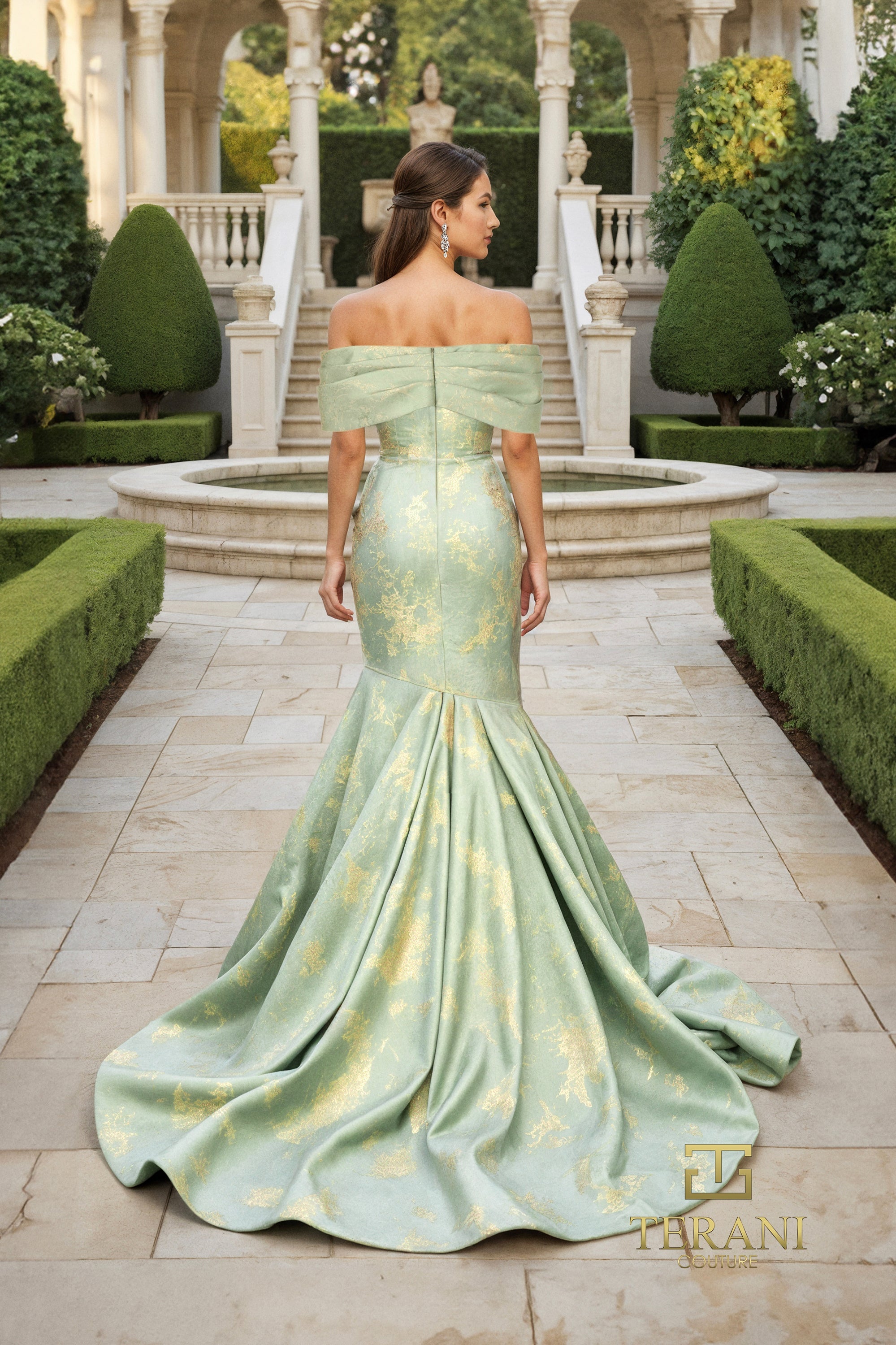 Terani Couture 261M6445 Elegant Glamorous Off-Shoulder Mermaid Evening Brocade Dress