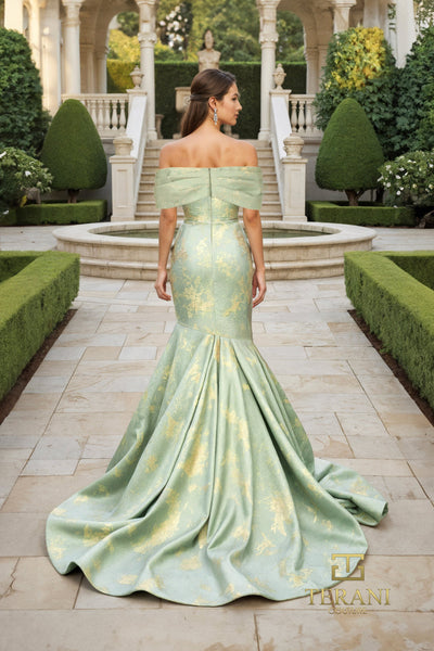 Terani Couture 261M6445 Elegant Glamorous Off-Shoulder Mermaid Evening Brocade Dress