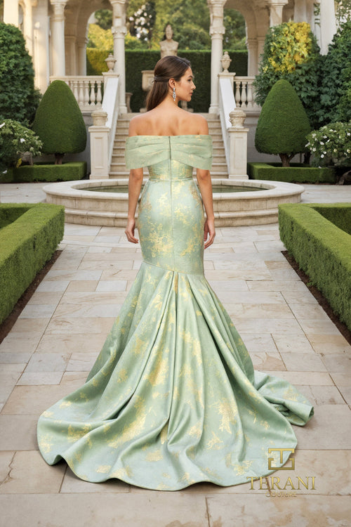 Terani Couture 261M6445 Elegant Glamorous Off-Shoulder Mermaid Evening Brocade Dress