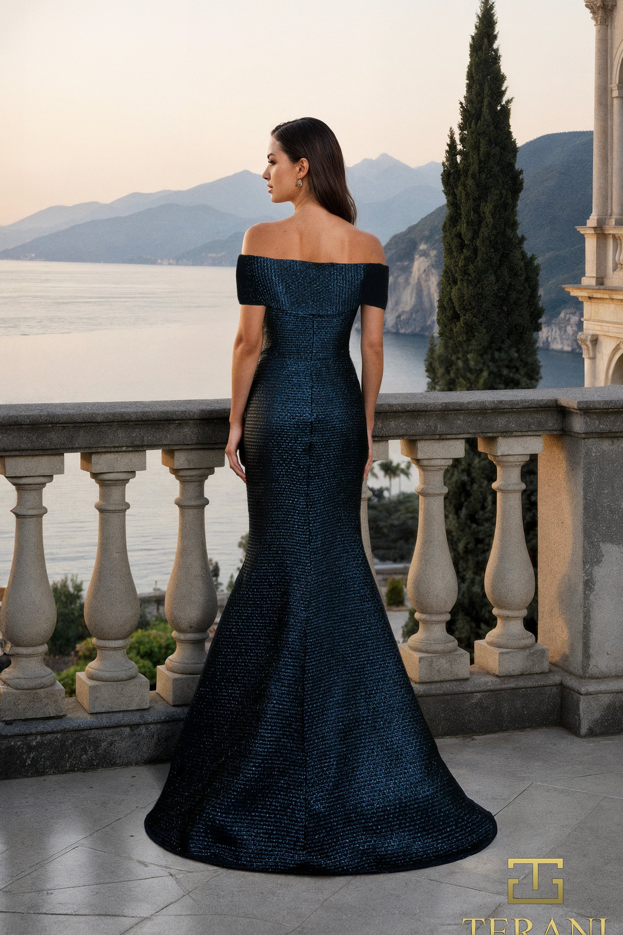Terani Couture 261M6449 Sophisticated Wedding Mermaid Evening Metallic Jacquard Dress