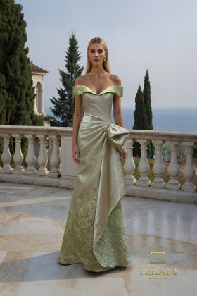 Terani Couture 261M6451 Elegant Off-Shoulder Sweetheart Sheath Evening Jacquard Dress