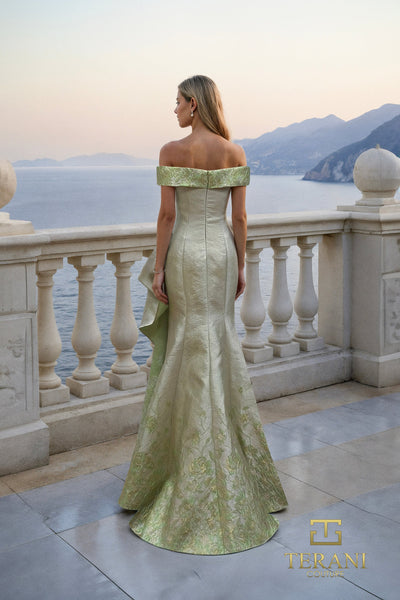 Terani Couture 261M6451 Elegant Off-Shoulder Sweetheart Sheath Evening Jacquard Dress