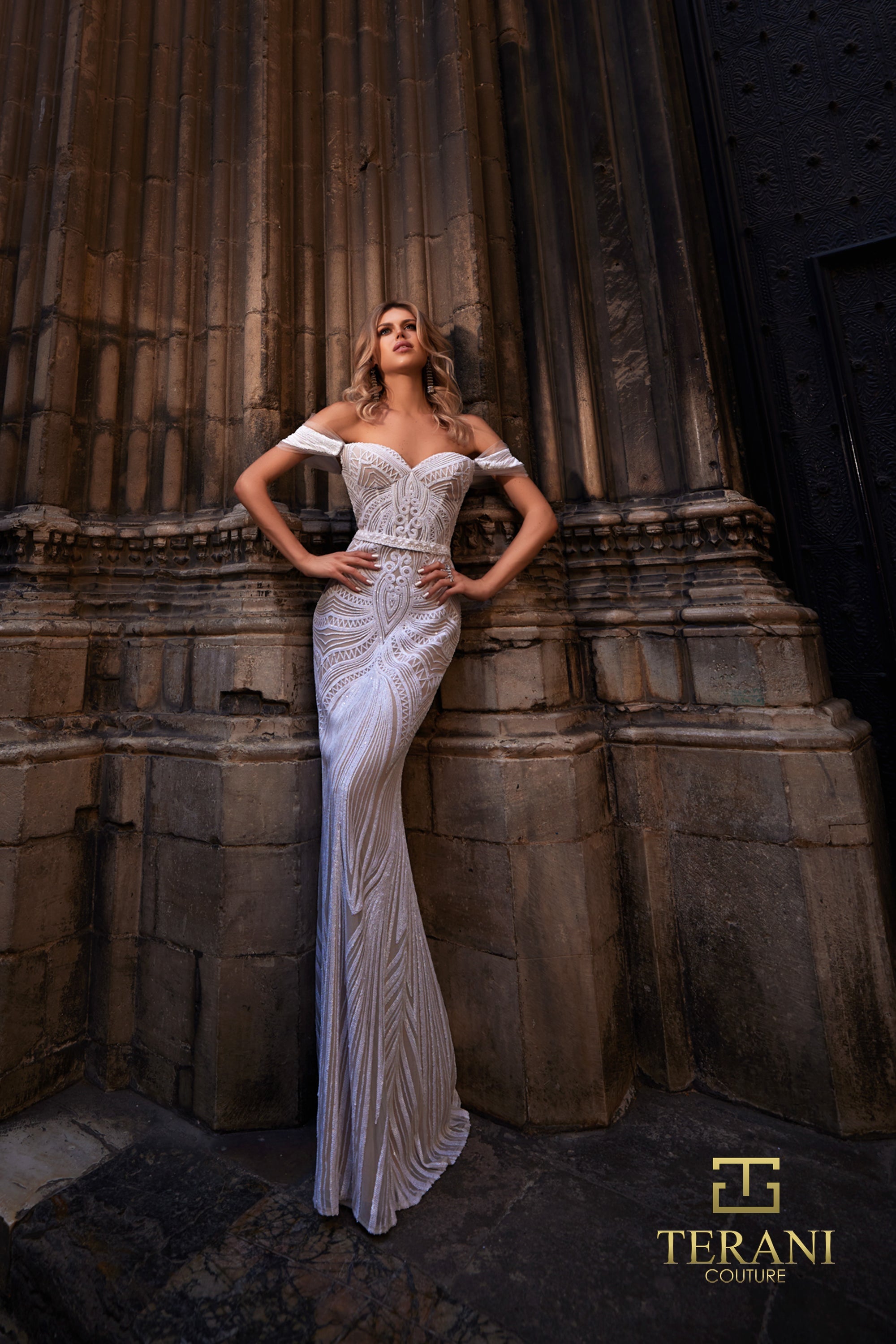 Elegant Evening Off-Shoulder Sheath Long Formal Organza Gown 261P6161 by Terani Couture Elegant Evening Off-Shoulder Sheath Long Formal Organza Gown 261P6161 by Terani Couture
