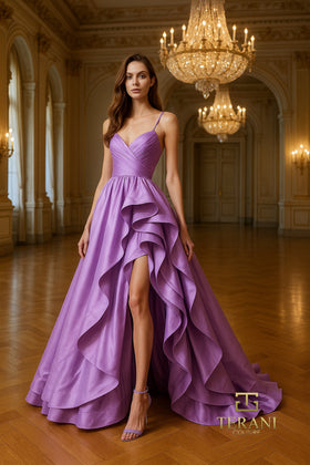Terani Couture 261P6172 Elegant BallDress Ruffled Spaghetti Strap Formal Taffeta Dress