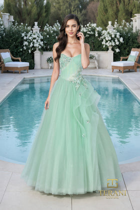 Terani Couture 261P6197 Elegant Strapless BallDress Corset Ruffled Evening Tulle Dress