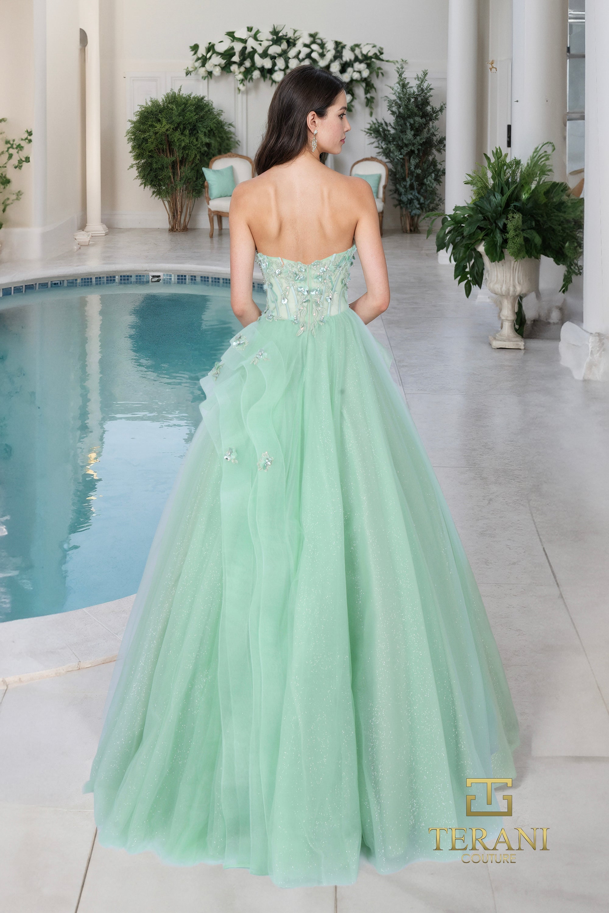 Terani Couture 261P6197 Elegant Strapless BallDress Corset Ruffled Evening Tulle Dress