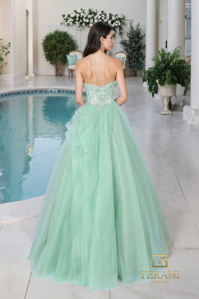 Terani Couture 261P6197 Elegant Strapless BallDress Corset Ruffled Evening Tulle Dress