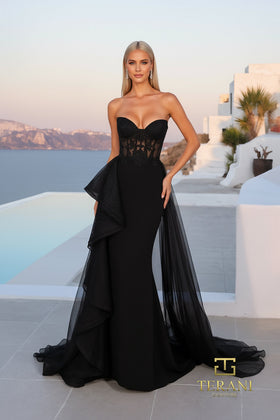 Terani Couture 261P6261 Strapless Sweetheart Sheath Corset Evening Mikado Lace Dress