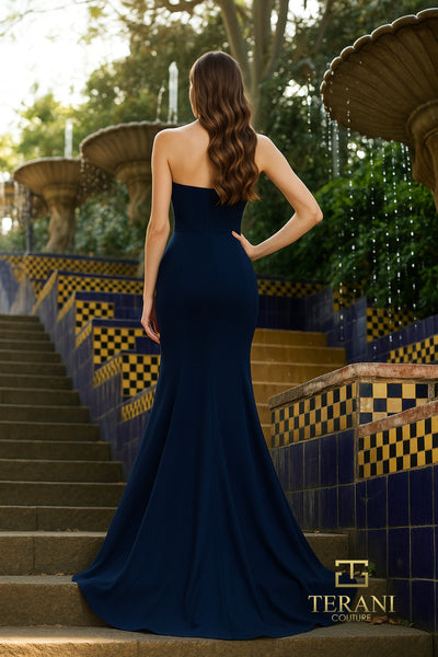 Terani Couture 261P6624 Sweetheart Mermaid Floral Applique Slit Evening Mikado Dress