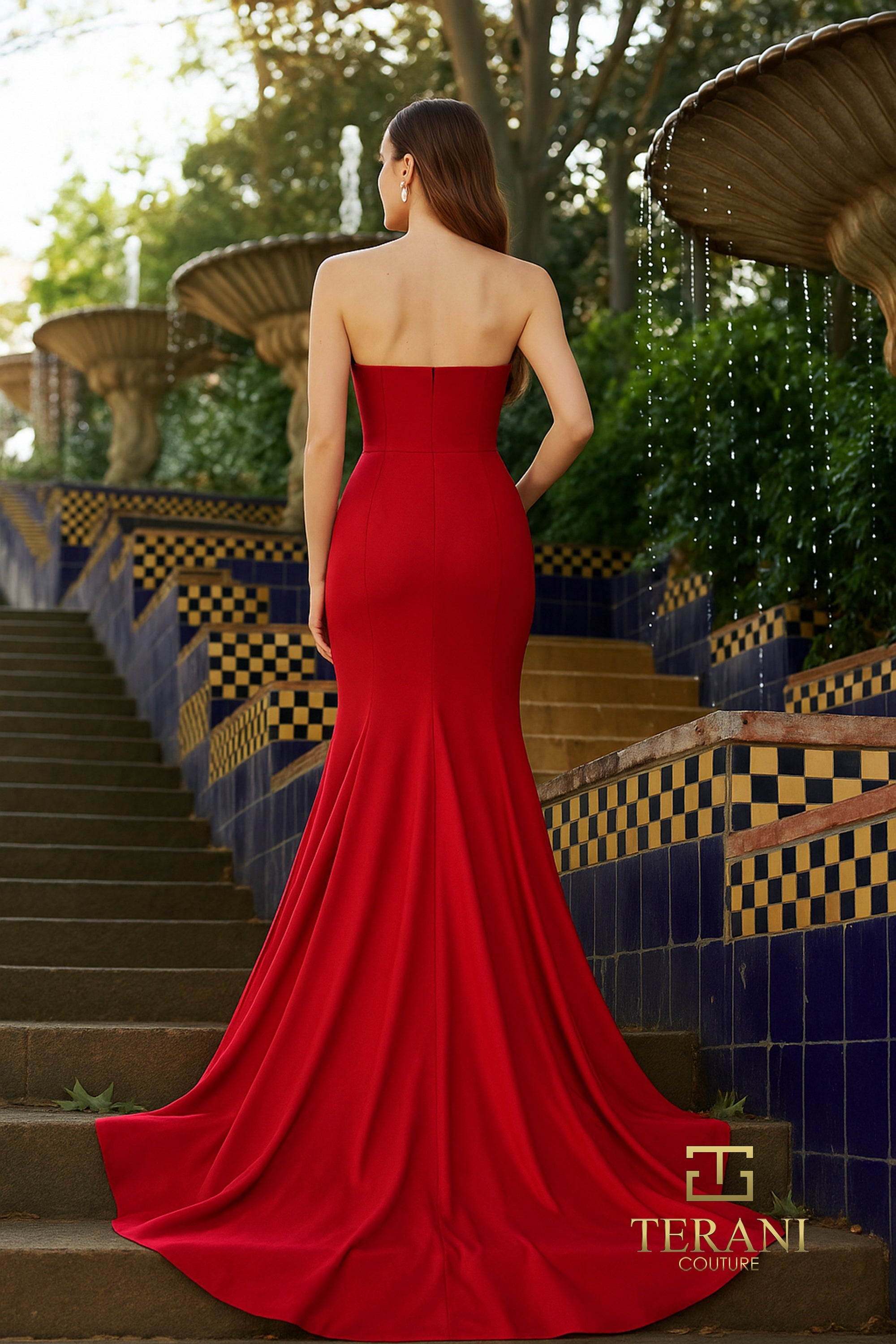Terani Couture 261P6624 Sweetheart Mermaid Floral Applique Slit Evening Mikado Dress