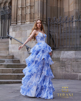 Terani Couture 261P6673 Sophisticated Strapless BallDress Formal Printed Chiffon Dress