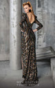 Fouad Sarkis 2626 Metallic Pattern Long Sleeve Gown by MNM Couture
