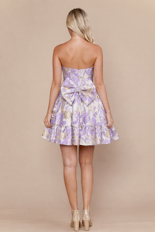 Strapless Jacquard Corset Dress with Back Bow Fit-and-Flare Homecoming Dress by Poly USA 26272