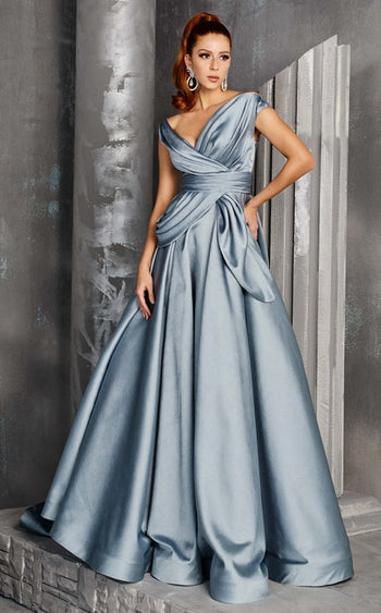 Fouad Sarkis 2629 Mint Off-Shoulder Pleated Ball Gown by MNM Couture