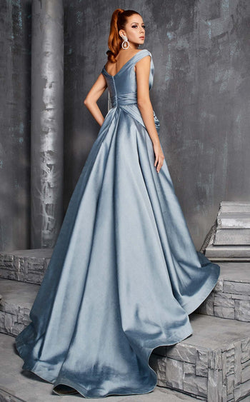 Fouad Sarkis 2629 Mint Off-Shoulder Pleated Ball Gown by MNM Couture