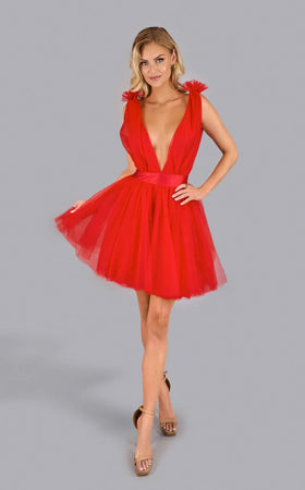 Jessica Angel JA2632 Deep V-Neck Sleeveless A-Line Mini Homecoming Lace Dress