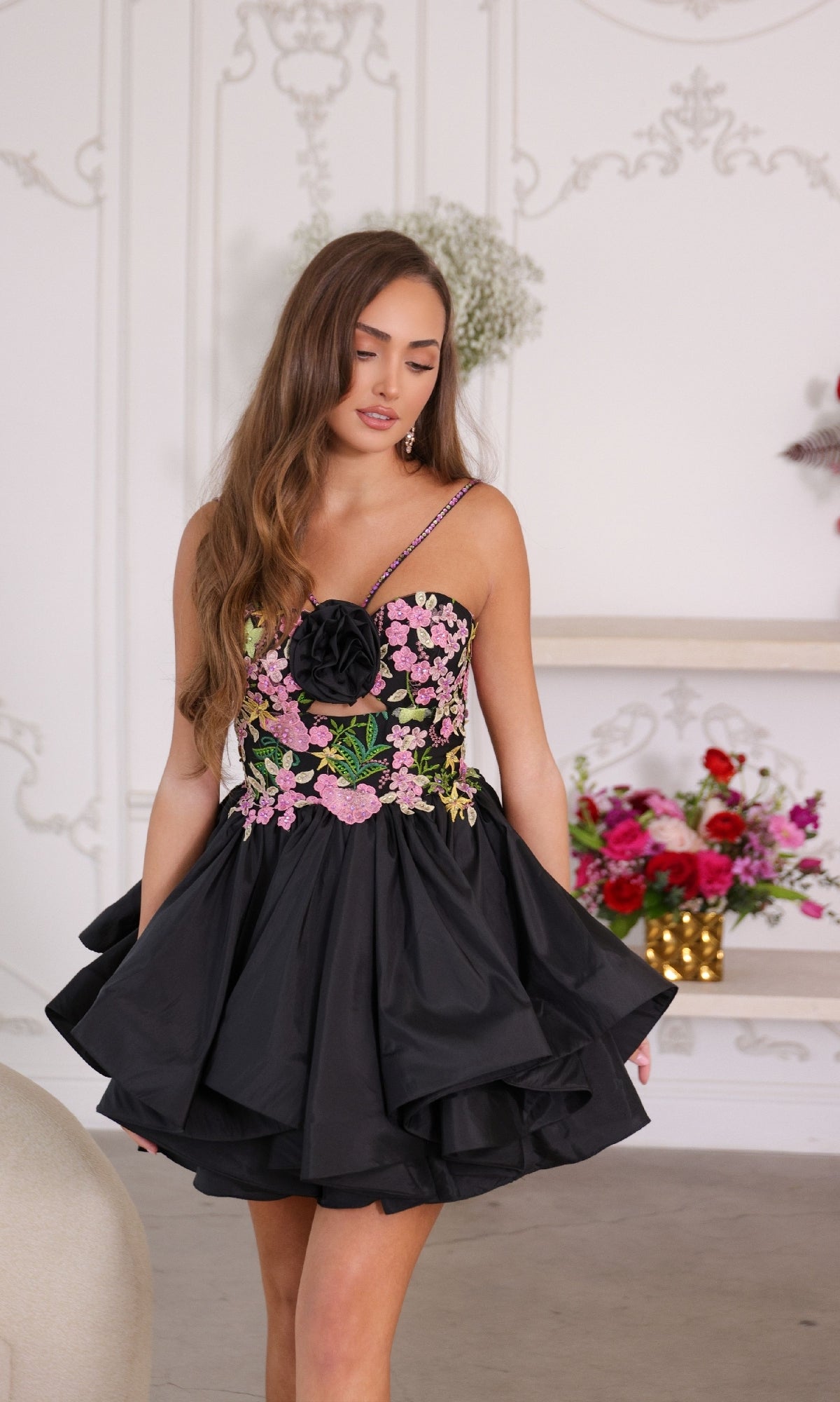 Ava Presley 26348 Floral Short A-Line Fitted Back Zipper Homecoming Dress