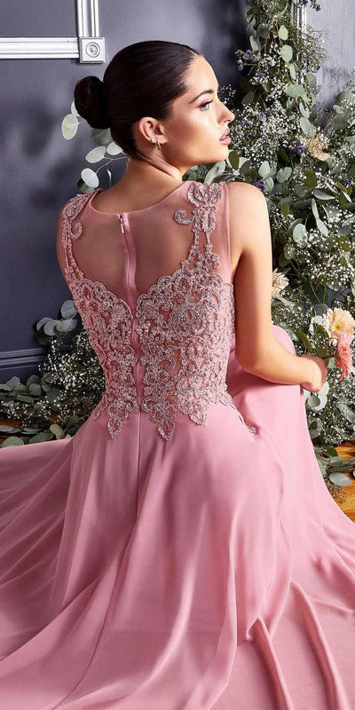 Cinderella Divine 2635 A-Line Chiffon Gown Lace Embellished Bodice