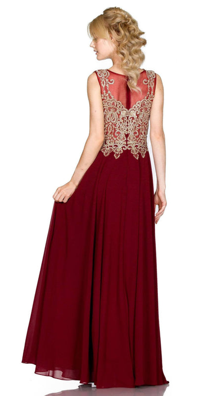 Cinderella Divine 2635 A-Line Chiffon Gown Lace Embellished Bodice