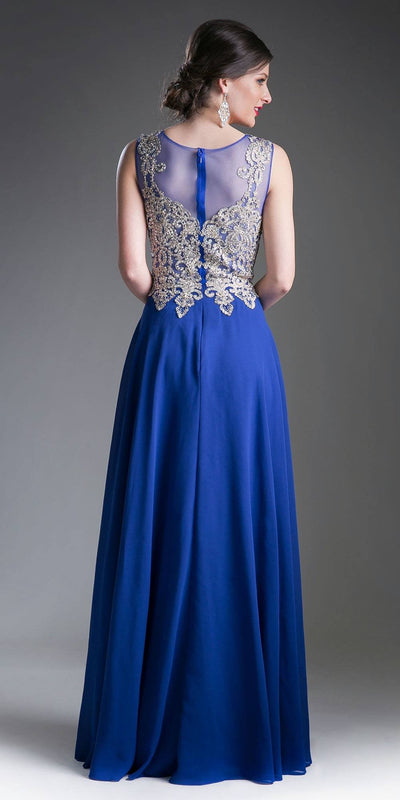 Cinderella Divine 2635 A-Line Chiffon Gown Lace Embellished Bodice